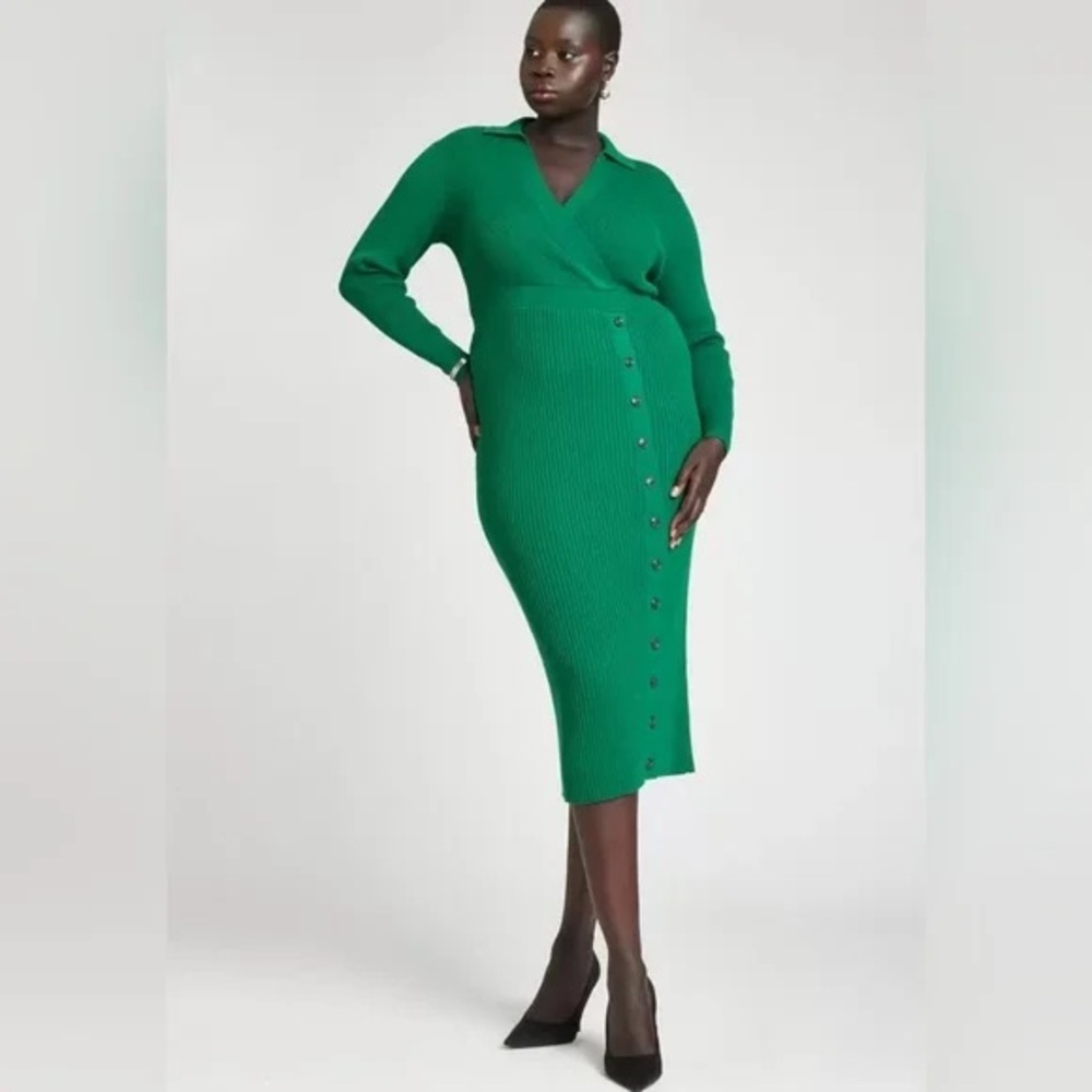 Eloquii Women’s Midi Sweater Dress Long Sleeve Emerald Green Size 18/20